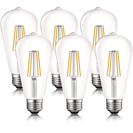 Luxrite ST19 LED Edison Light Bulbs 8W 75W Equivalent 800LM 3000K Soft White Dimmable E26 Base, 6PK LR21651-6PK